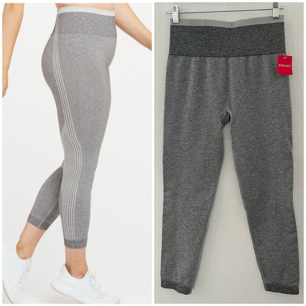 Spanx Seamless Sculpt Leggings Large Gray Stretch Activewear Athletic Sporty NEW